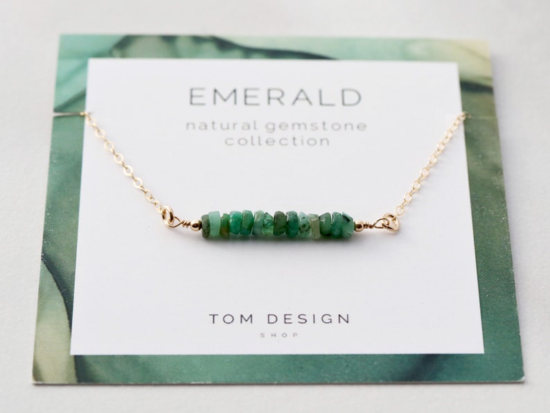 Emerald Bar Necklace • Dainty Gemstone Necklace • Gemstone Bar Necklace • Birthstone Bar Necklace • May Birthday • Gift for Her Emerald, GEM 