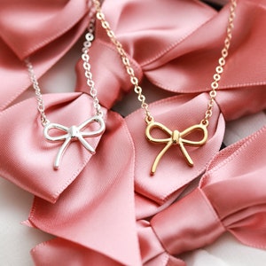 Dainty Bow Necklace Gold Bow Necklace Silver Bow Necklace Ribbon Trendy Bow Best Friend Gift Bridesmaid Gift Birthday Gift GLF image 4
