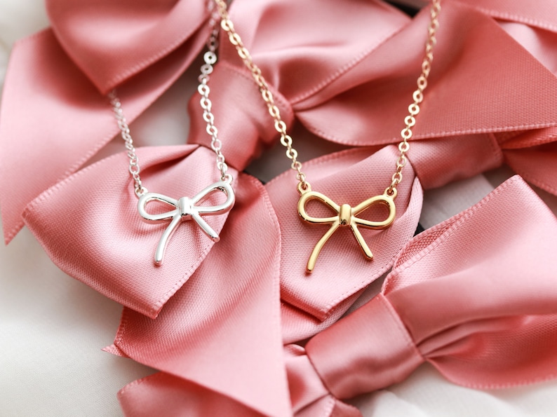 Dainty Bow Necklace Gold Bow Necklace Silver Bow Necklace Ribbon Trendy Bow Best Friend Gift Bridesmaid Gift Birthday Gift GLF image 4