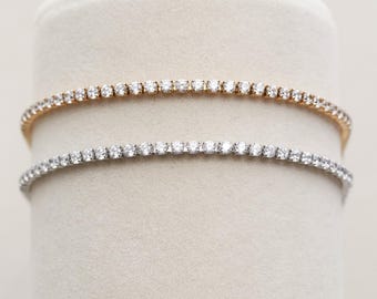 CZ Tennis Bracelet - Gold Tennis Bracelet, Silver Tennis Bracelet, Dainty Crystal Bracelet, Waterproof, Bridal Bracelet Bridesmaid Gift ZELF