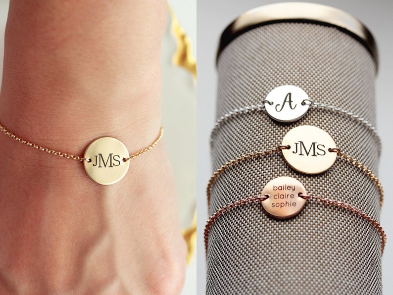 Engraved Bracelets / Name Bracelet / Engraved Disc / Engraved Etsy
