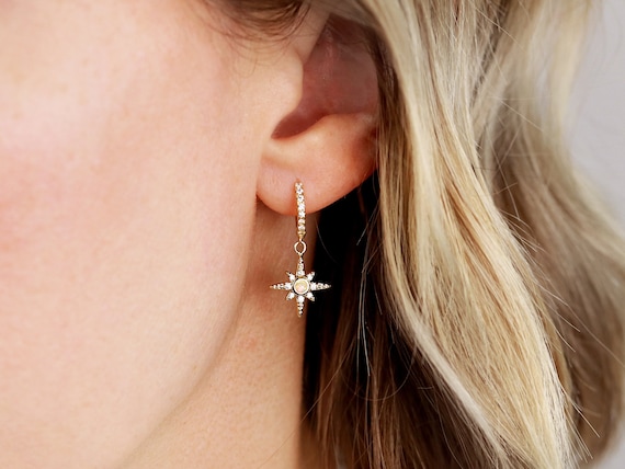 Starburst Huggie Earrings Opal Earrings Starburst Earrings Bridesmaid Earrings Gift Minimalist Earrings Bridal Jewelry Star ERG