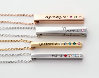 Rose Gold Birthstone Rectangle Bar Necklace