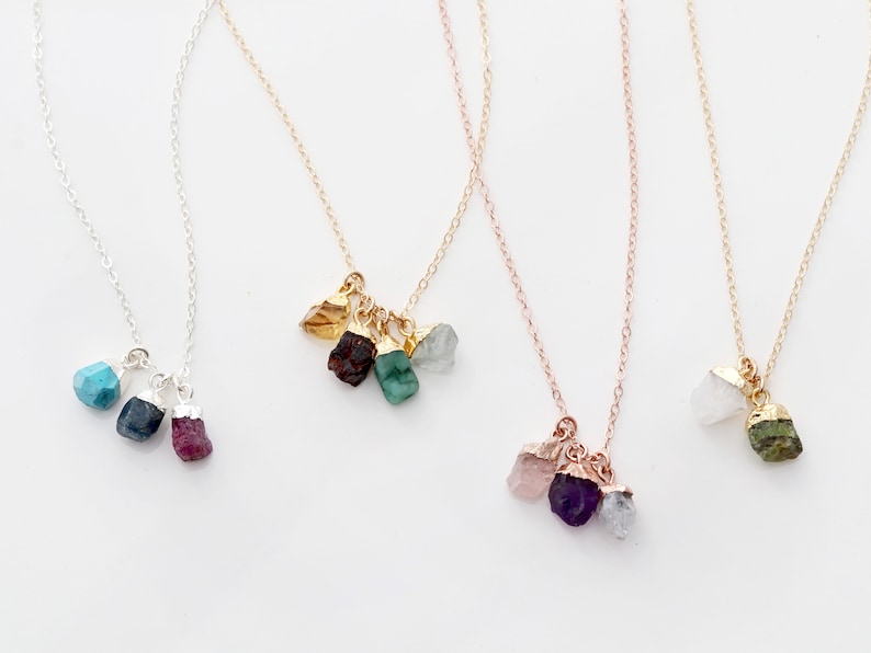 Birthstone Necklace Gemstone Necklace Gem Necklace Raw Birthstone Gift for Her Family Birthstones Mother Gift Gemstone GEM image 2