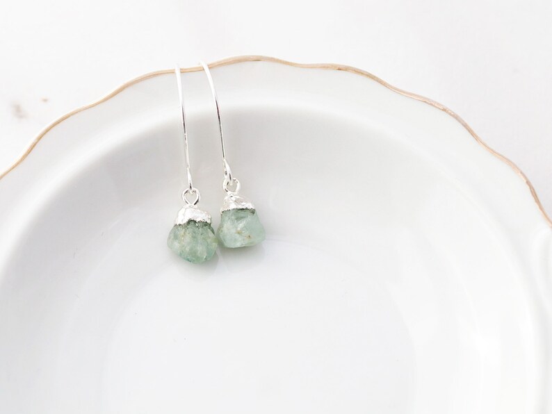 Aquamarine Earrings Aquamarine Threader Earrings • Aquamarine Gemstone • Dangle Earrings • March Birthday • Gift for Her Aquamarine - VARO image 3
