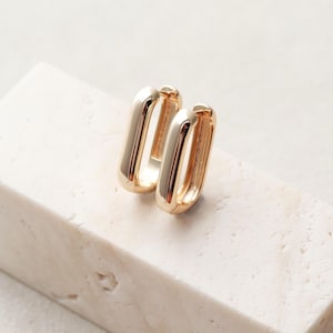 Rectangular Huggies - Rectangle Hoop Earrings Hypoallergenic, Anti-Tarnish, Chunky Gold Hoop, Classic Gold Hoop, Statement Earring 20mm LUMA