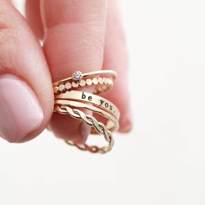 14k Gold Filled Rings - Certified Gold Stacking Rings, Dainty Ring, Birthstone Textured Bands, Promise Rings, Ring Stack, Gift for Her RNG imagem 3