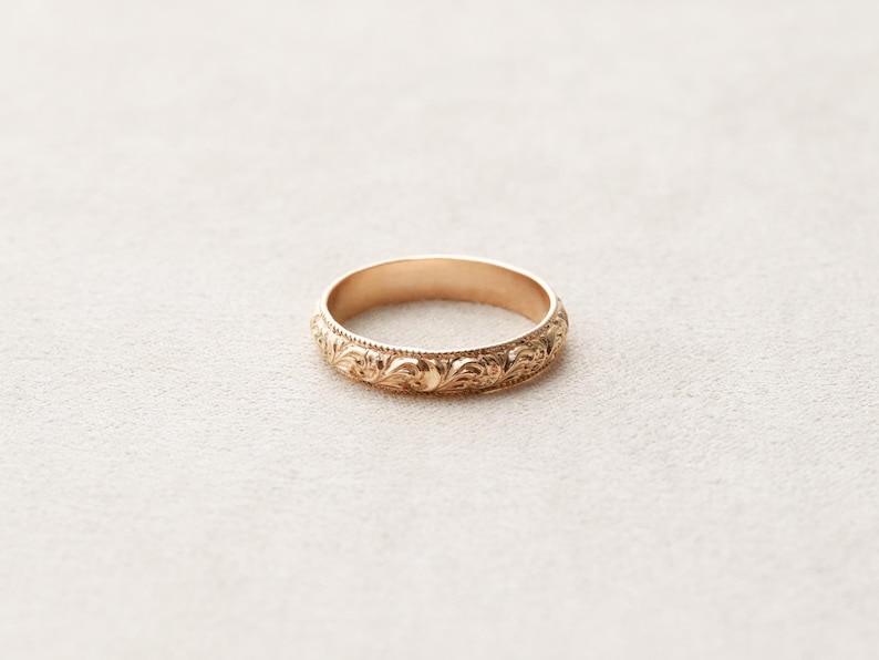 Floral Ring - 14k Gold Filled, Vintage Inspired Gold Ring, Dainty Floral Band, Ornate Gold Filled Ring, Stacking Ring, Carved Floral RNG image 3