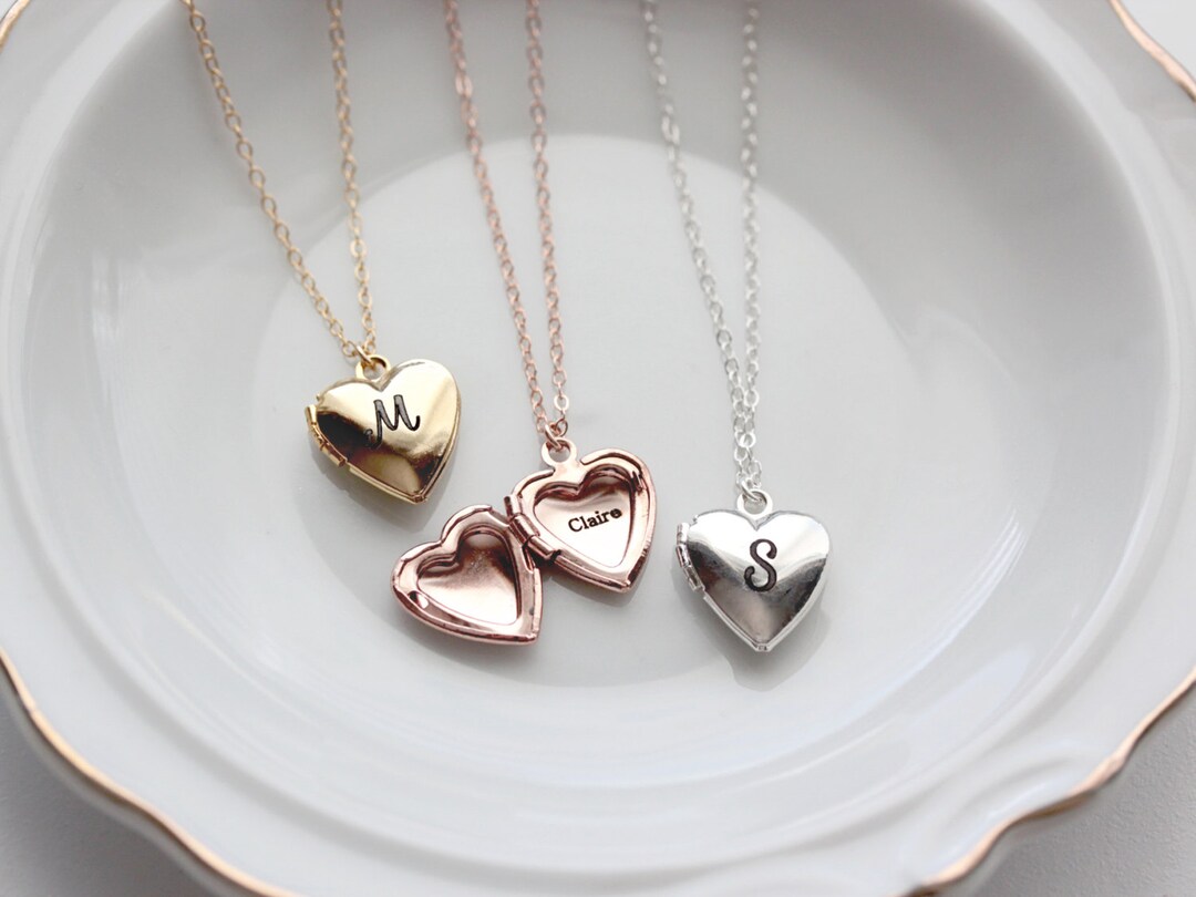 Heart Locket Personalized Heart Lockets Engraved Heart Necklace Heart Locket Necklace Personalized Locket Jewelry Bridesmaid MXE1 Etsy