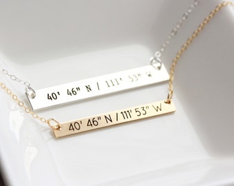 Coordinates Necklace - Personalized Bar Necklace, Coordinate Bar Necklace, Personalized gift for Her, Bar Necklace, Engraved Necklace MXE2