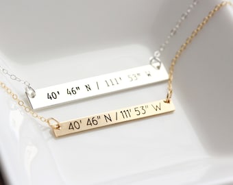 Coordinates Necklace - Personalized Bar Necklace, Coordinate Bar Necklace, Personalized gift for Her, Bar Necklace Engraved Necklace MXE2 *