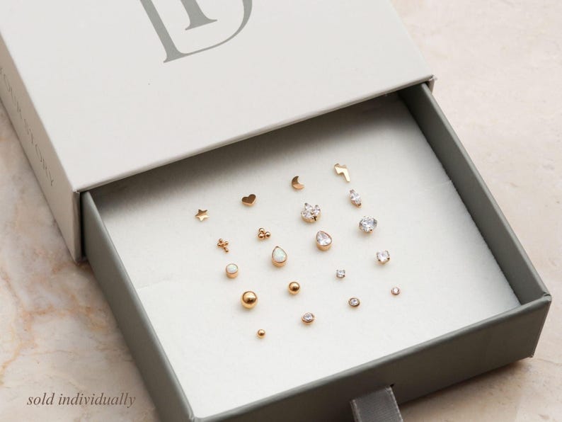 Tiny Moon Flat Back Stud Titanium Earrings, Threadless Push Pin, Flat Back Stud, Hypoallergenic, Medical Grade, Piercing Nap Earrings FEXI image 7
