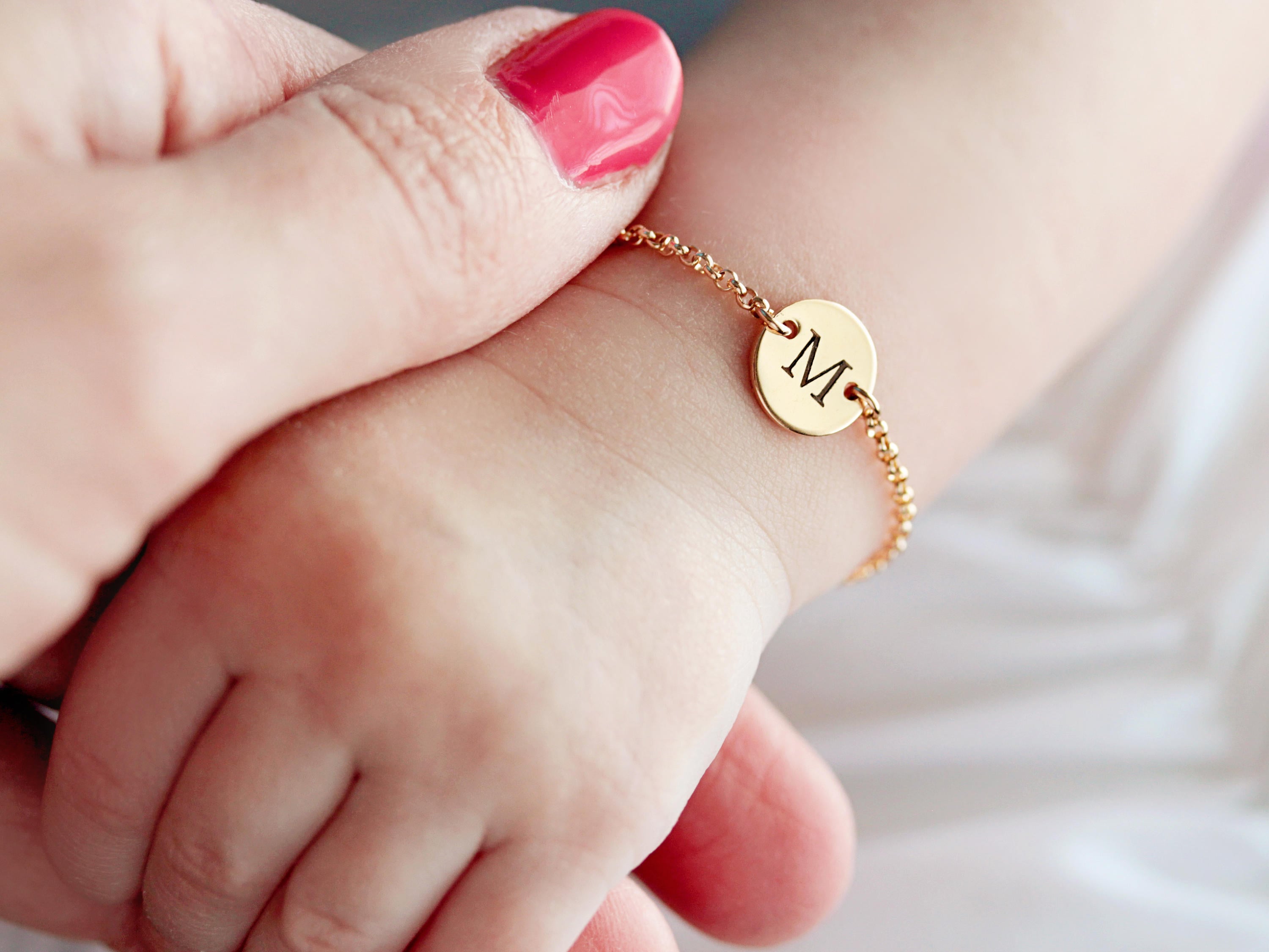 14K Gold Filled Baby Bracelet With Engraving 6' adjustable for new born baby 