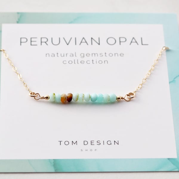 Opal Bar Necklace • Peruvian Opal • Gemstone Necklace • Gemstone Bar Necklace • Birthstone Necklace • October Birthday • Gift for Her • GM1