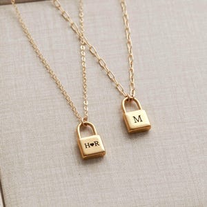 Square Padlock Necklace - Gold Initial Necklace, Personalized Lock Necklace, Personalized Gift, Tarnish-Free Necklace, Custom Initials MXE