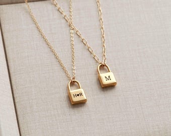 Square Padlock Necklace - Gold Initial Necklace, Personalized Lock Necklace, Personalized Gift, Tarnish-Free Necklace, Custom Initials MXE