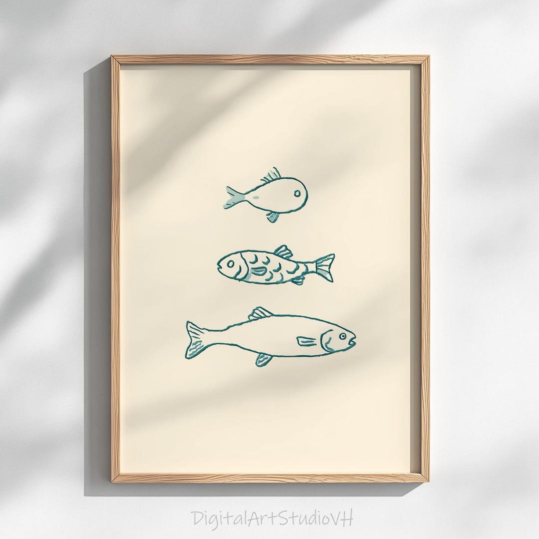 Fish Neutral Scandinavian Coastal Fish Printable - Cute Minimalist Fish Trio ...