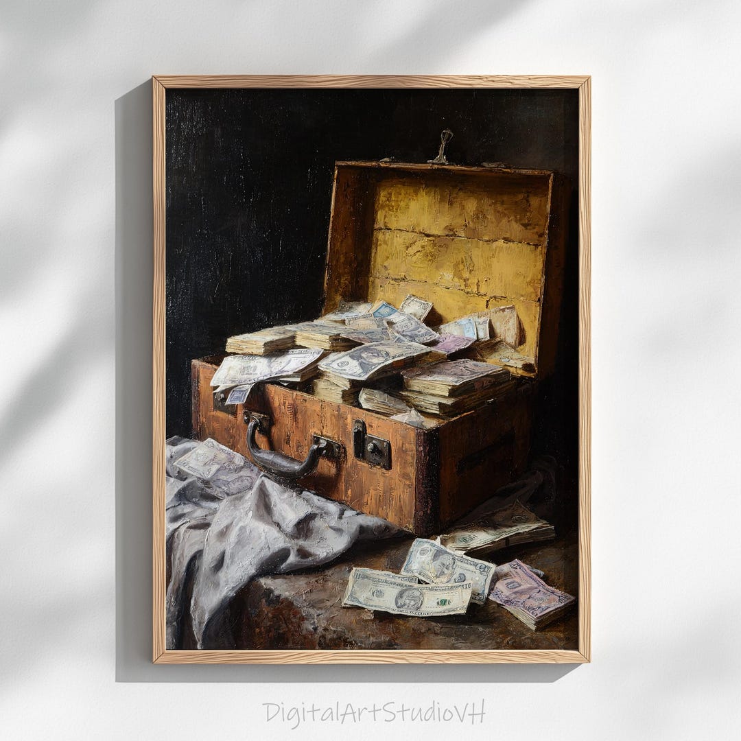 Moody Vintage Money Chest Printable - Rustic Still Life Art, Realistic ...