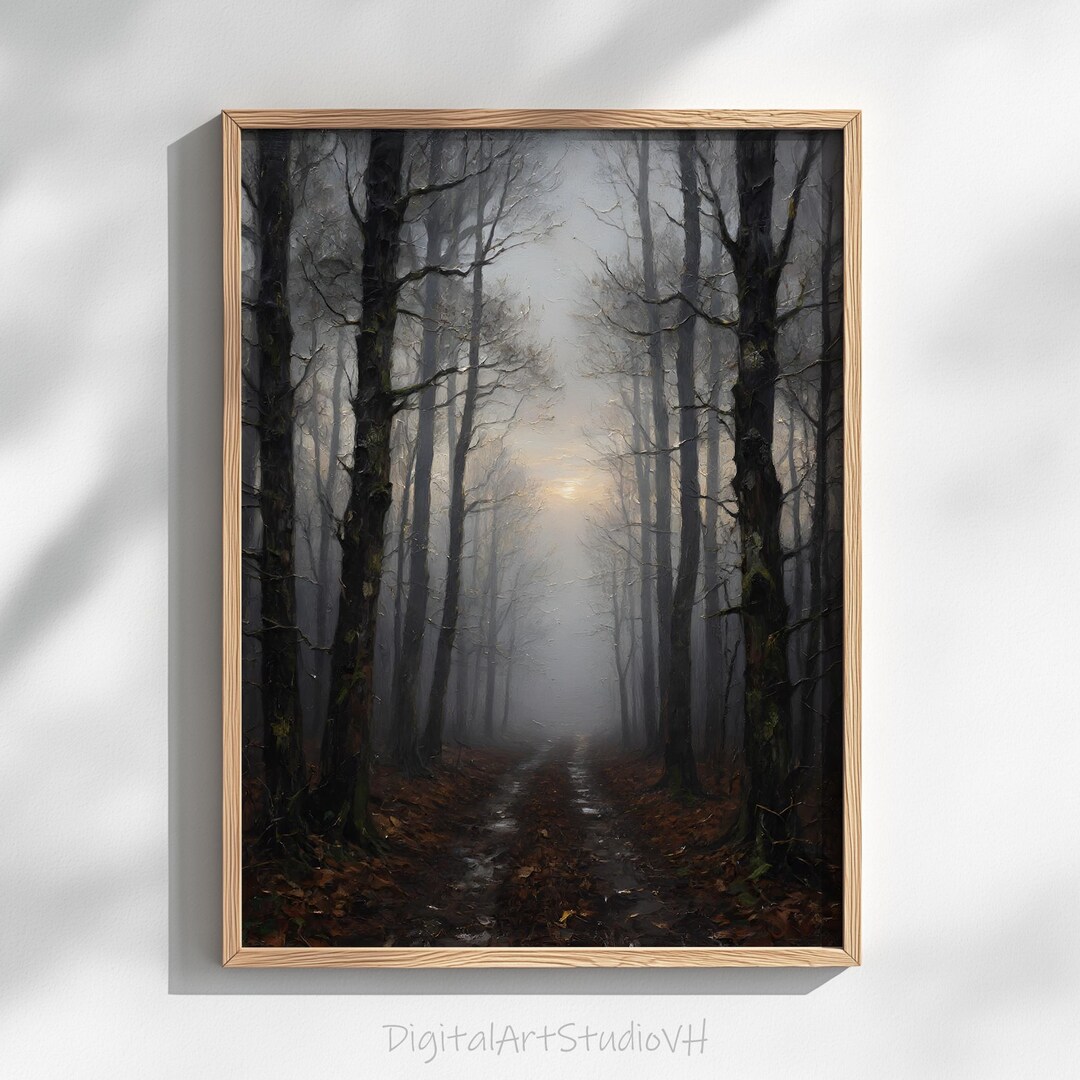 Moody Forest Path Print – Misty Fog, Dark Digital Painting (digital ...
