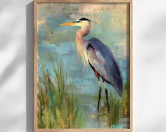 Blue Heron Painting - Coastal Wetlands Art Print (Digital Download