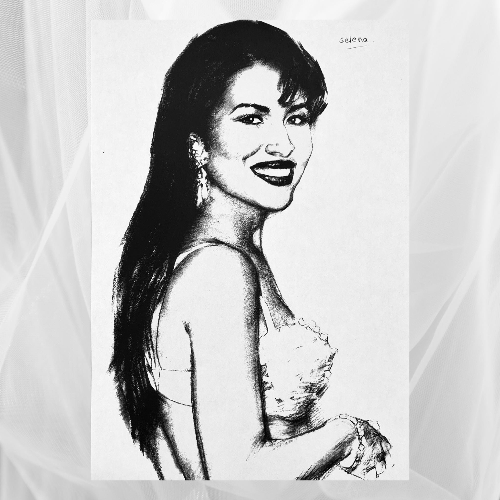 Selena drawing in black and white España