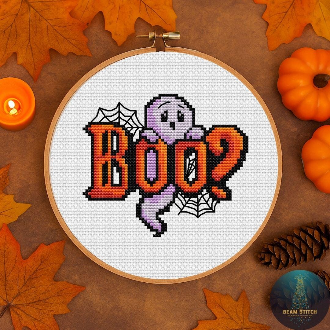 BOO? Ghost Halloween Cross Stitch Pattern | Easy Embroidery (PDF) - Etsy