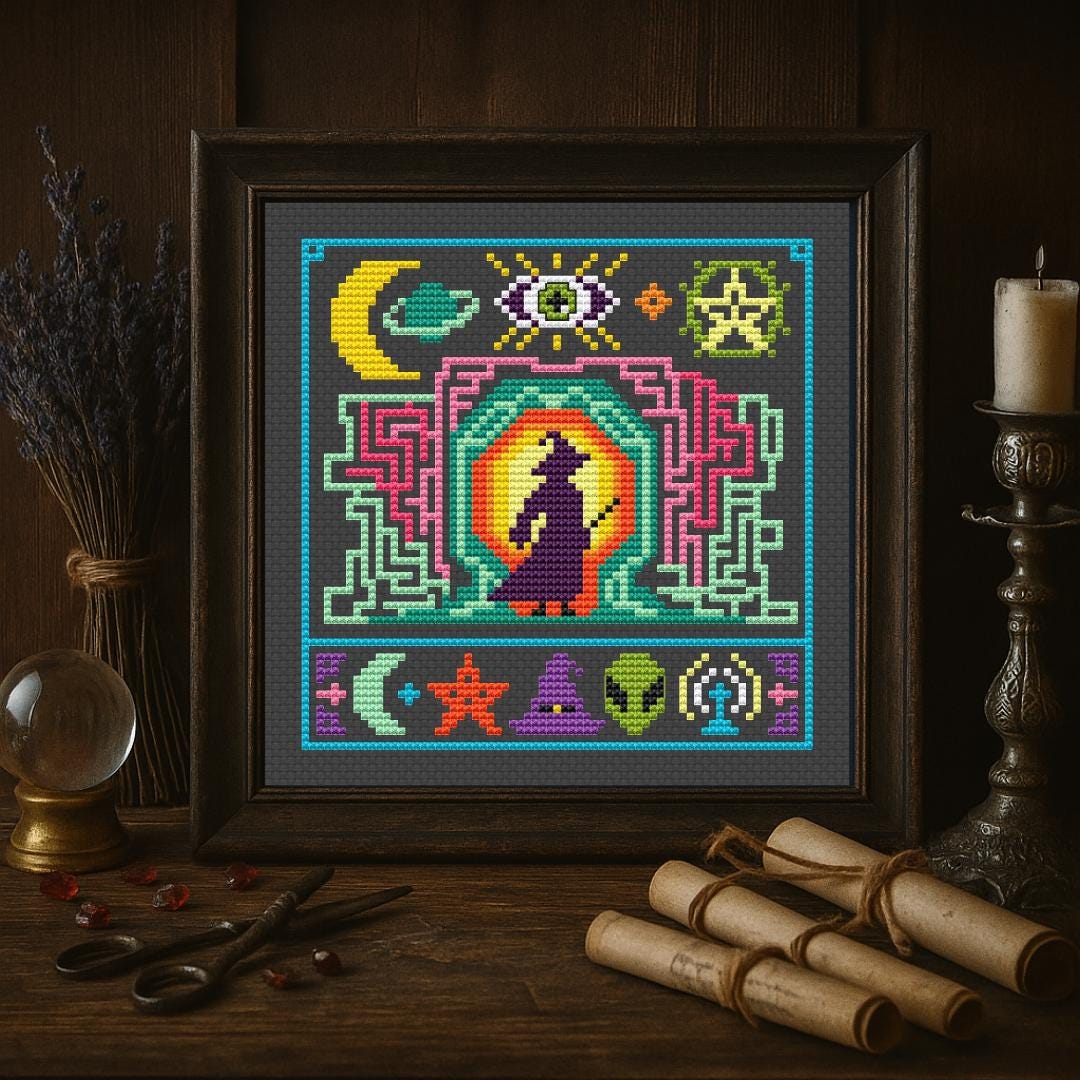 Cosmic Witch Cross Stitch Pattern: Alien UFO Embroidery (PDF Download ...