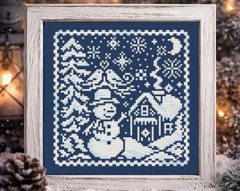 Winter Village Cross Stitch Pattern: Snowflake House, Snowman (PDF Pattern)