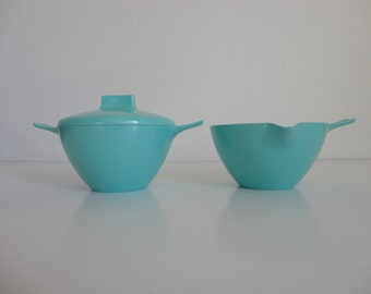 VINTAGE turquoise MELMAC plastic creamer + sugar SET - turquoise kitchenware - vintage melmac servingware - as found | please read listing