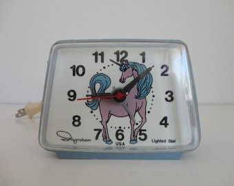 VINTAGE electric ALARM CLOCK - unicorn clock - Ingraham usa clock - lighted dial non-working | sold as found - please read description