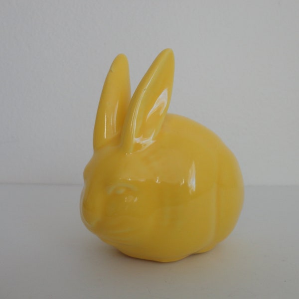 VINTAGE yellow ceramic BUNNY rabbit cotton holder - easter decor - vintage bunny rabbit decor - yellow decor - please read description