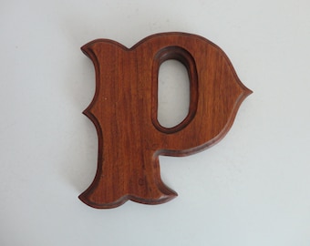 VINTAGE handcrafted wood letter P wall DECOR - p name decor - gift for p name - wood wall hanging P - traditional classic decor - as found