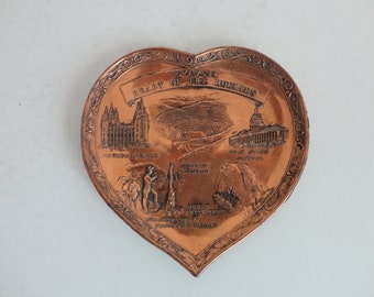 VINTAGE small metal UTAH collectible TRAY - 'utah heart of the rockies' - utah state tray - vintage utah decor - utah souvenir - as found