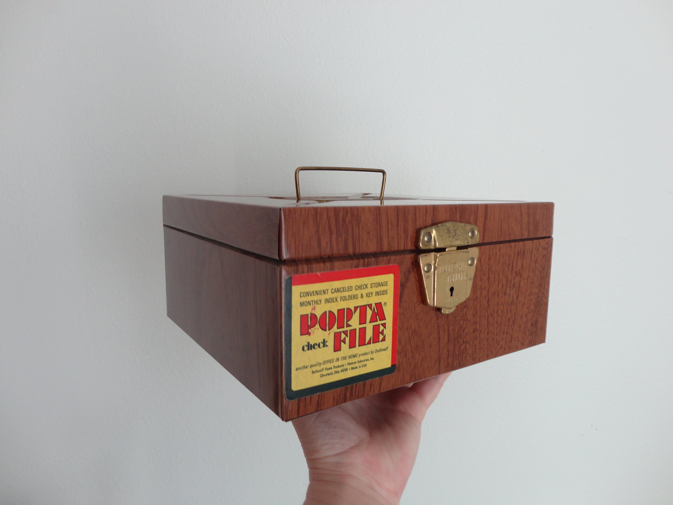 Vintage Porta File Tin Metal Document Holder Storage Box Wood
