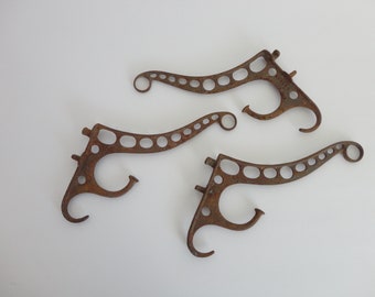 ANTIQUE trio of metal HOOKS - architectural salvage hooks - rusty | worn hooks - coat | hat hooks for upcycle - please read item description