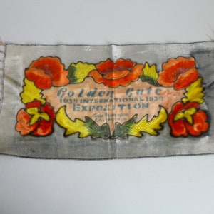 VINTAGE 30s CALIFORNIA floor cloth wall tapestry SOUVENIR - 1939 Golden Gate International Exposition San Francisco California - as found