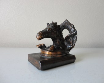 VINTAGE bronze copper tone winged HORSE BOOKEND - pegasus style horse bookend - single horse bookend - vintage horse equestrian decor