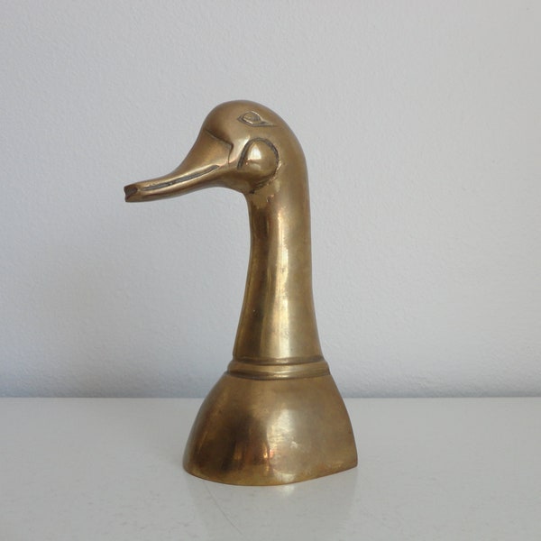 VINTAGE brass GOOSE BOOKEND - brass bird bookend - cabin lakehouse decor - regency brass decor - shelf mantle decor - home office study