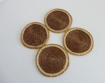 VINTAGE set of 4 ABACA fiber COASTERS - natural rustic fiber decor - earthtones decor - porch | patio coasters - please read listing