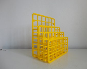 VINTAGE 1980s yellow plastic 'mini catch-all' ORGANIZER - designed by Yaffa - 80s revival | throwback decor - office | wall | desk organizer