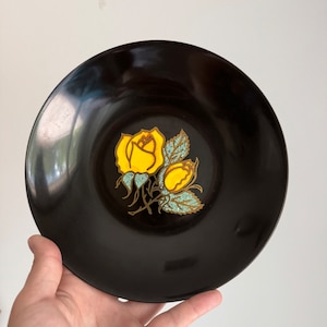 VINTAGE 1960s yellow rose flowers COUROC BOWL - mcm floral decor - decorative bowl decor - couroc collectible bowl - please read listing