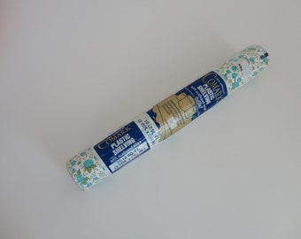 VINTAGE roll of nos comark non-adhesive PLASTIC shelving LINER - blue green floral flowers - 3 yds x 13.5 in. roll - please read listing