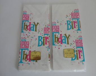 VINTAGE pair of happy birthday PAPER table COVERS - 60 x 102 inch table covers - pink blue green birthday party decor - please read listing