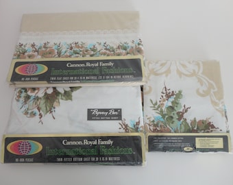 VINTAGE nos TWIN bedding SET - canon royal family regency rose - 2 pillowcases | fitted bottom sheet | flat sheet - please read description