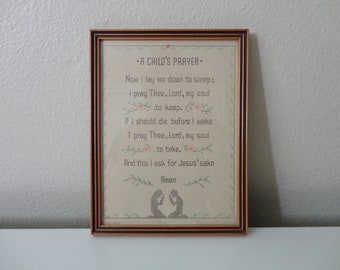 VINTAGE framed 1930s BUZZA PRINT - a child's prayer - kids room decor - nursery decor