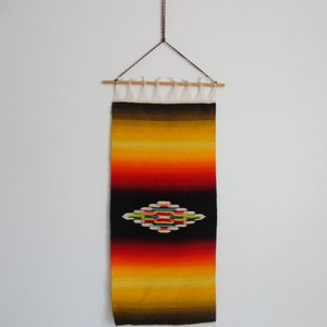VINTAGE saltillo serape weaving WALL hanging DECOR - southwest | boho decor - ombre browns yellows reds - colorful wall decor - as found