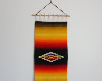 VINTAGE saltillo serape weaving WALL hanging DECOR - southwest | boho decor - ombre browns yellows reds - colorful wall decor - as found