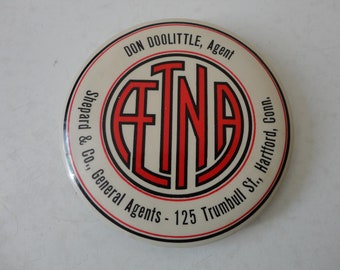 VINTAGE collectible advertising pocket MIRROR - AETNA don doolittle agent Shepard and Co. hartford connecticut - cruver mfg. co. chicago
