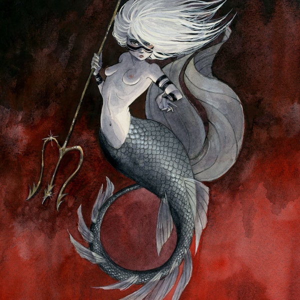 Huntress Mermaid print - 8x10 or 11x14