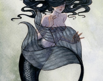 Black Mermaid print - 8x10 or 11x14